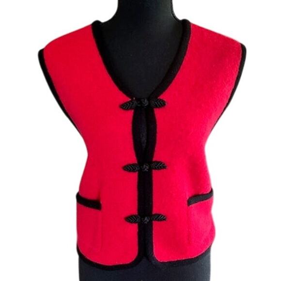 Vintage Herman Geist Red Wool Vest Size Small – Chinese Frog Closure – 100% Wool - Picture 1 of 5